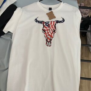 White T-Shirt with Bull Skull Design